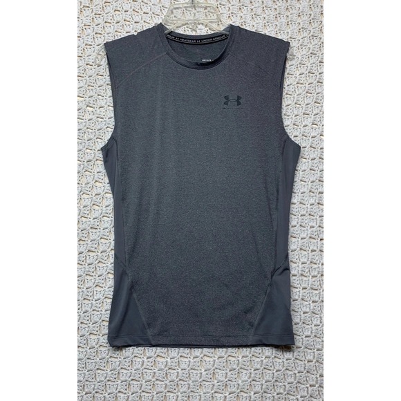 Under Armour Sleeveless Tank Shirt Mens Sz L Gray  Compression Heatgear Adult - Picture 1 of 7